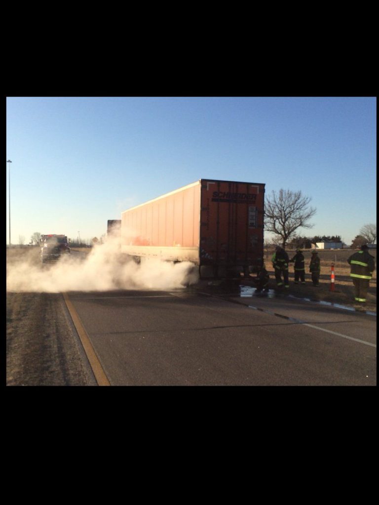 Trailer on semi catches fire at Overton I-80 off-ramp