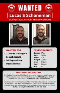 Buffalo County Sheriff’s Office Searching for Man Wanted on Sexual Assault Warrants