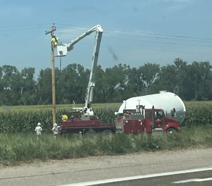 Large tank rolled into power pole