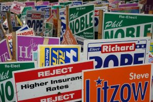 Campaign signs are not allowed on state right-of-way
