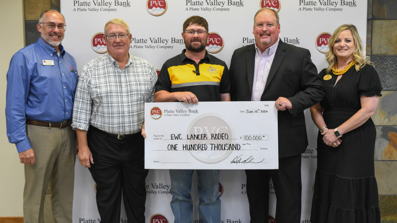 Platte Valley Bank Wyoming donates toward EWC Rodeo for horse boarding project