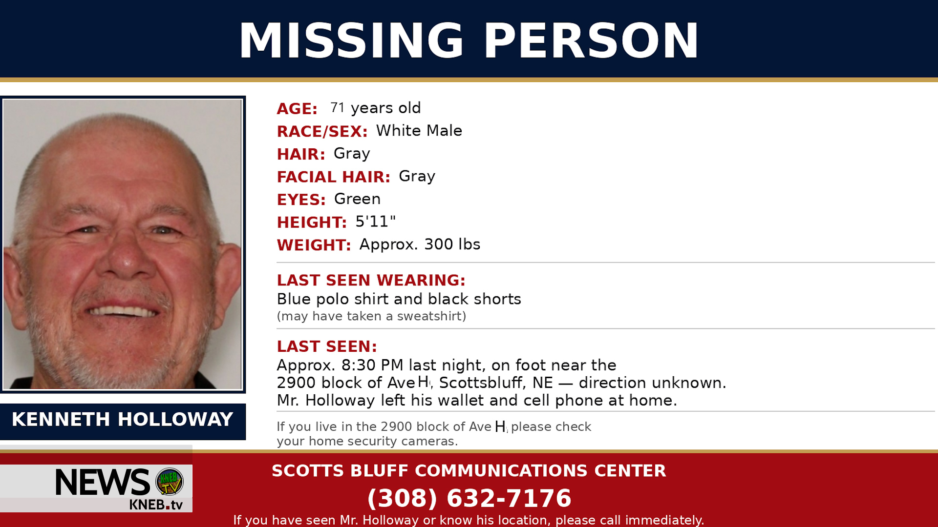 Scottsbluff Police Seek Public's Help Locating Missing Man Kenneth Holloway