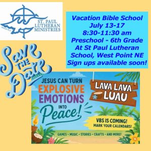 VBS to take place next week at St. Paul Lutheran Church in West Point