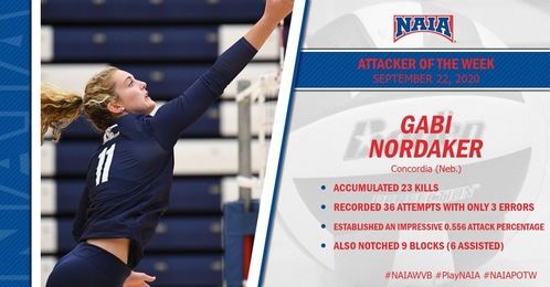 Concordia’s Nordaker takes home NAIA Volleyball Attacker of the Week